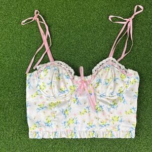 Strangers and Lovers Yellow Floral Lace Trim Corset Bustier Sz S